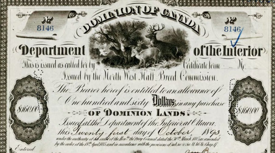 Métis land scrip document